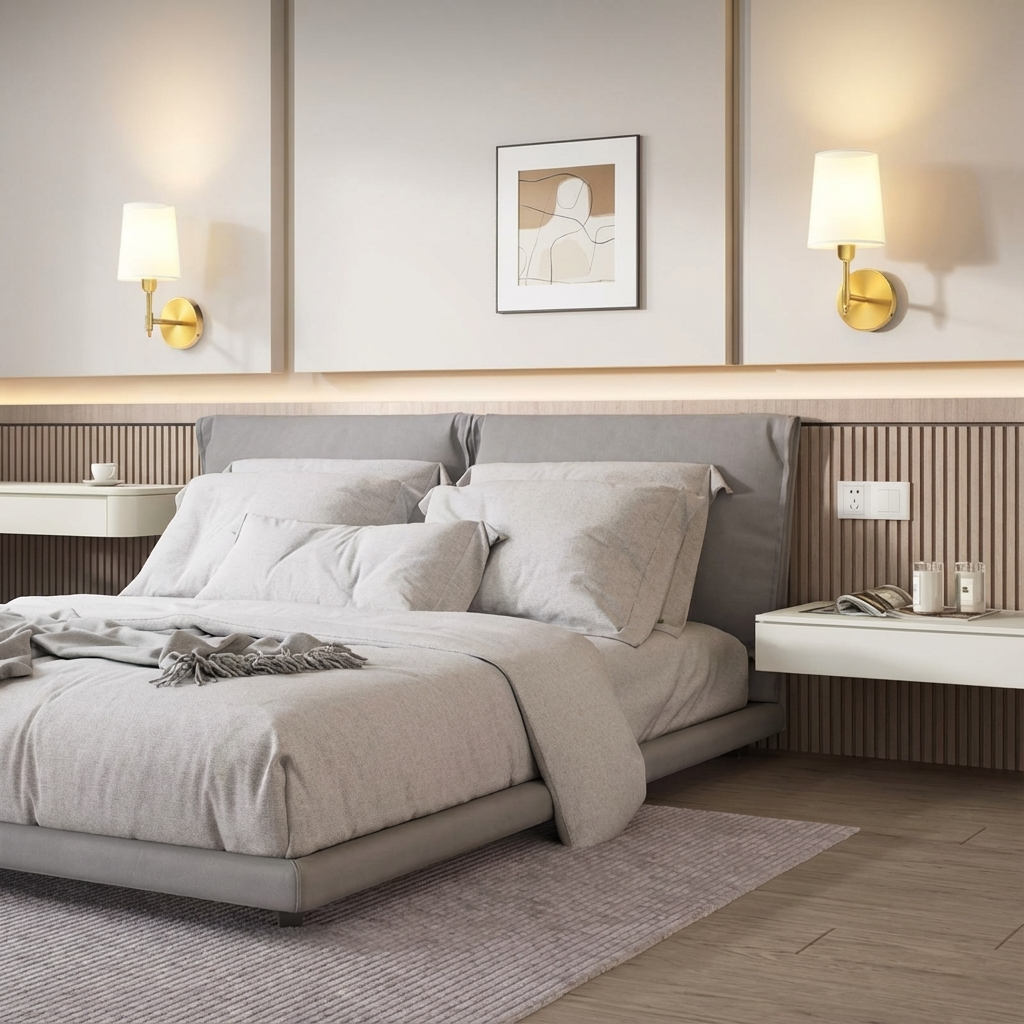 Applique murale LED rechargeable finition laiton – Aurélia — allumé en situation