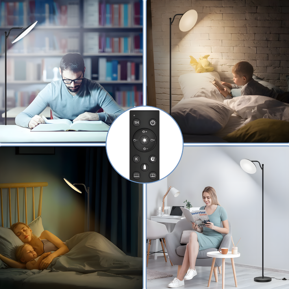 Lampadaire LED dimmable 3000 lm télécommandé 183 cm – Aeron — vue de face (2)