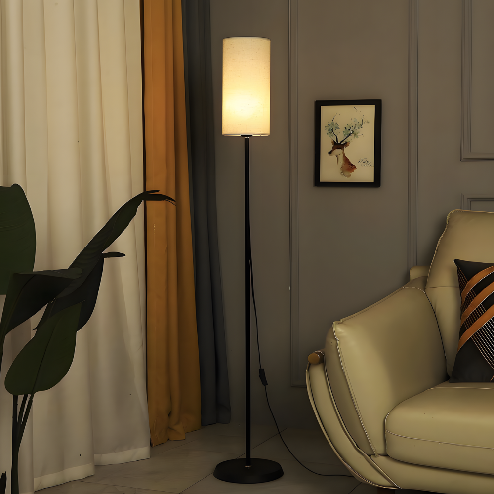 Lampadaire tissu effet lin interrupteur au pied 170 cm – Nérina — vue de profil