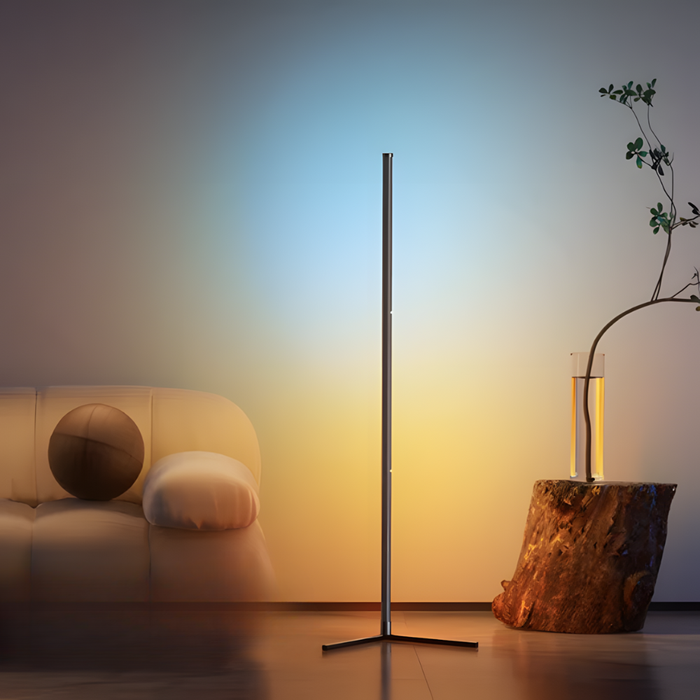 Lampadaire LED RGB d'angle aluminium 155 cm – Syrion — vue de trois quarts