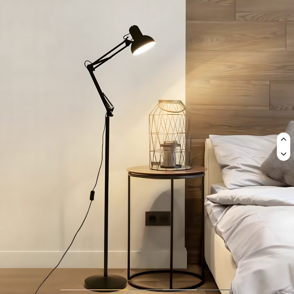 Lampadaire à bras articulé 360° en métal E27 – Arthel — vue de face