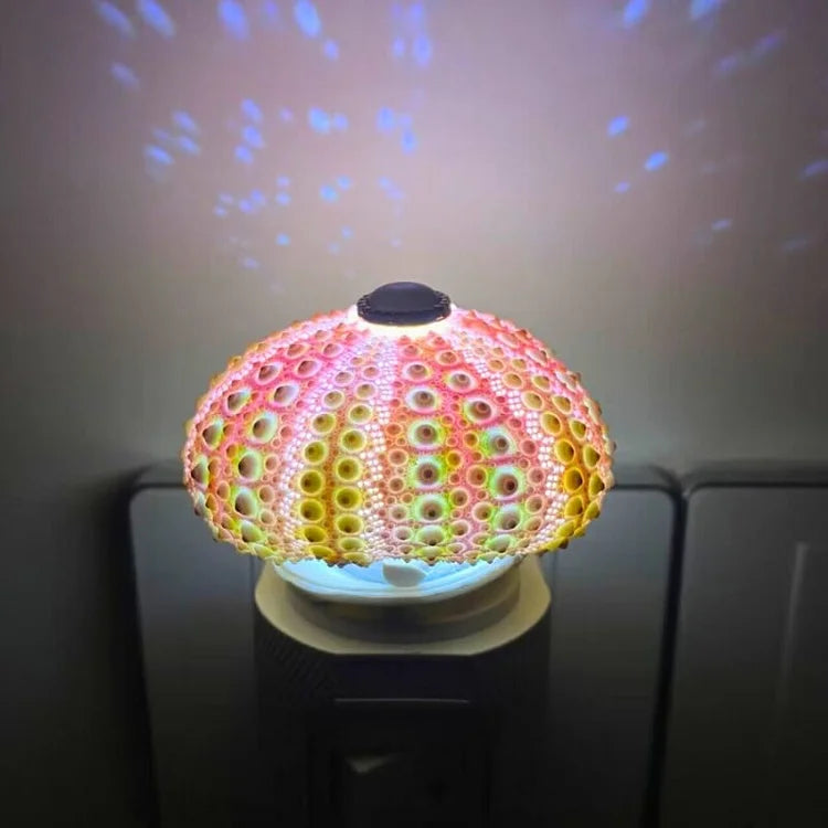 Lampe à poser DIY en coquille d'oursin, base dorée – LumiCraft — vue de trois quarts (2)