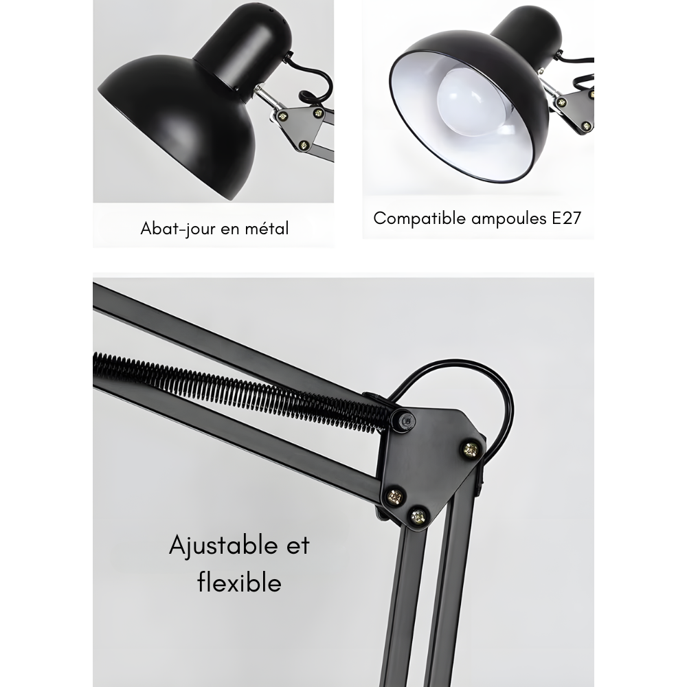 Lampadaire à bras articulé 360° en métal E27 – Arthel — détail de la matière