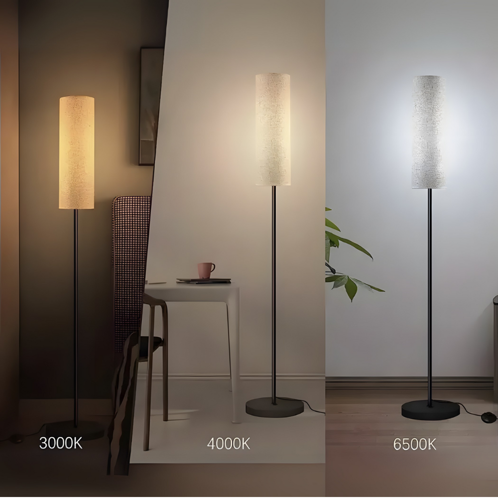 Lampadaire tissu effet lin interrupteur au pied 170 cm – Nérina — détail du système de fixation