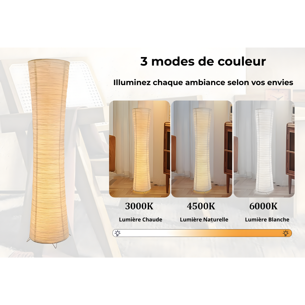 Lampadaire LED papier de riz dimmable 107 cm – Hinora — vue de profil