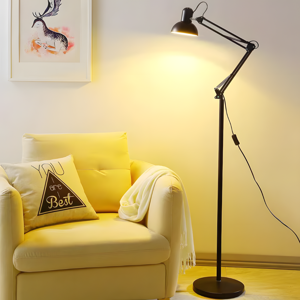 Lampadaire à bras articulé 360° en métal E27 – Arthel — vue de face (2)