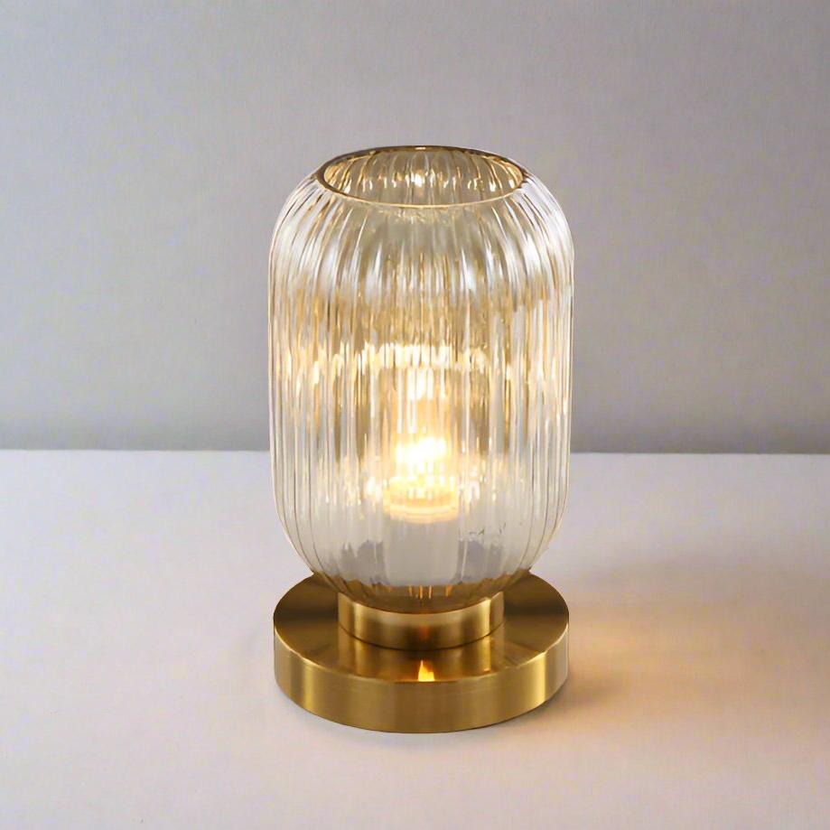 Lampe à poser en verre ambré et métal 13 ou 20 cm – AmberGlow — dimensions et cotes