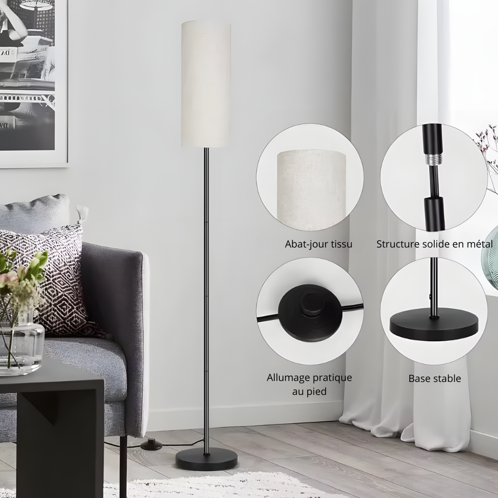 Lampadaire tissu effet lin interrupteur au pied 170 cm – Nérina — détail de la finition