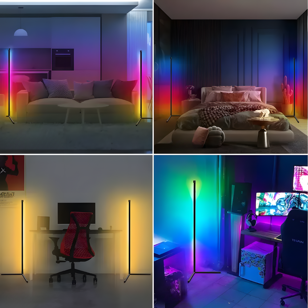 Lampadaire LED RGB d'angle aluminium 155 cm – Syrion — vue de face