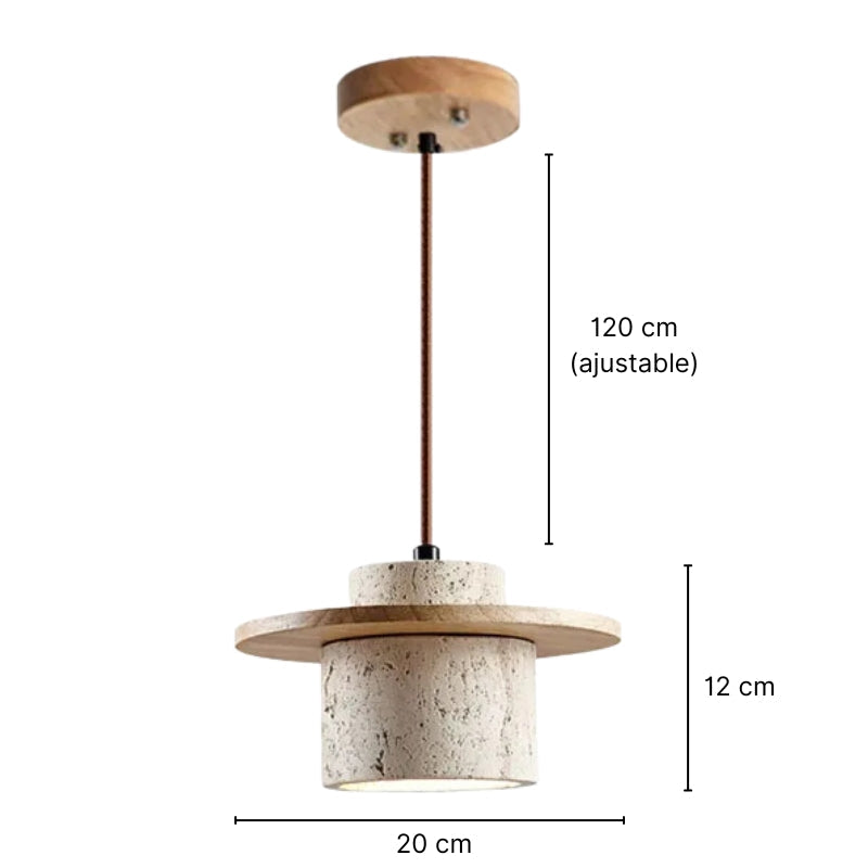 Suspension en travertin et bois naturel 20 cm – Nerava — vue de dessous