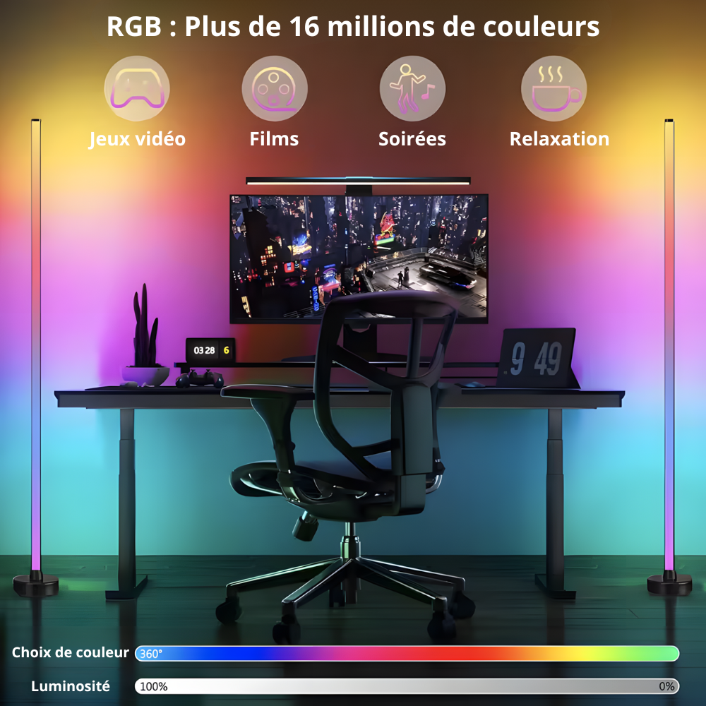 Lampadaire LED RGB connecté d'angle en ABS 120 cm – Aurix — vue de profil