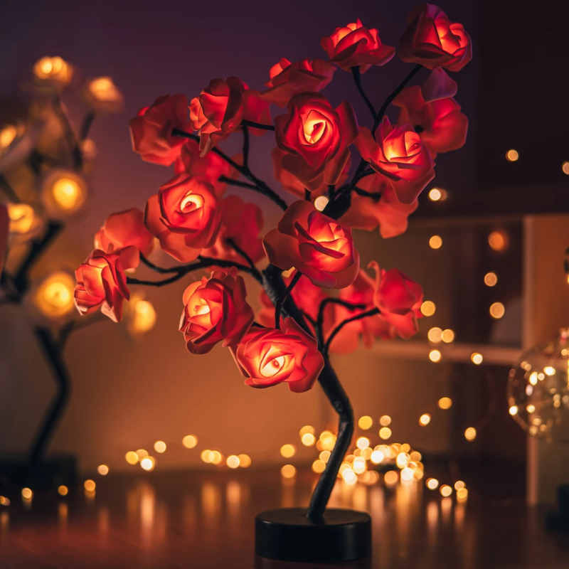 Lampe à poser LED en forme de rose plastique et métal – LuminaRose