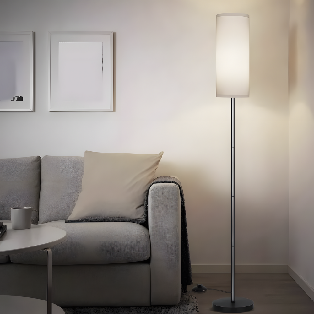 Lampadaire tissu effet lin interrupteur au pied 170 cm – Nérina — vue de face