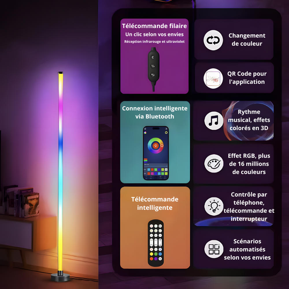 Lampadaire LED RGB connecté d'angle en ABS 120 cm – Aurix — détail de la finition