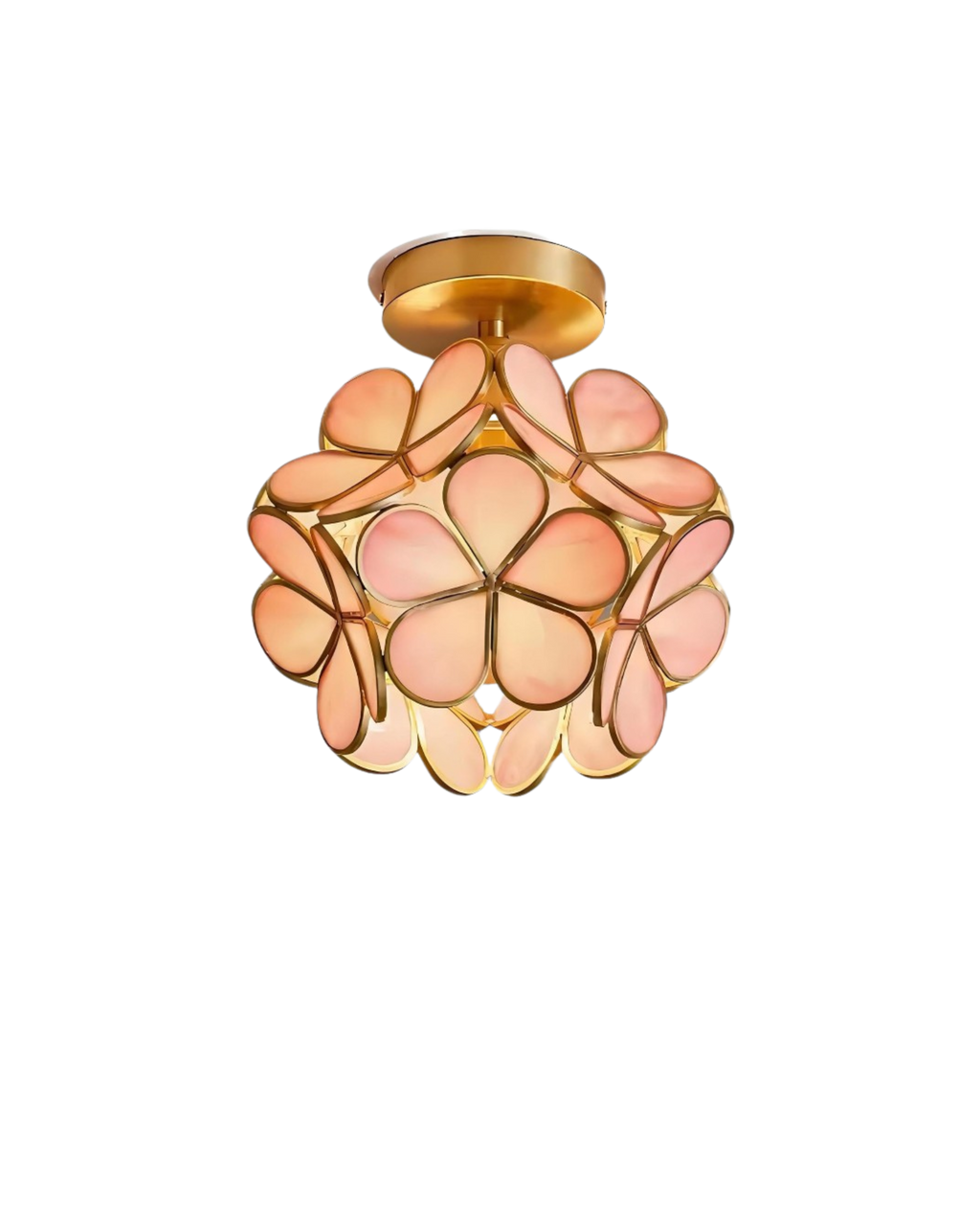 Plafonnier floral en verre dépoli sculpté et métal doré — vue de profil (2)