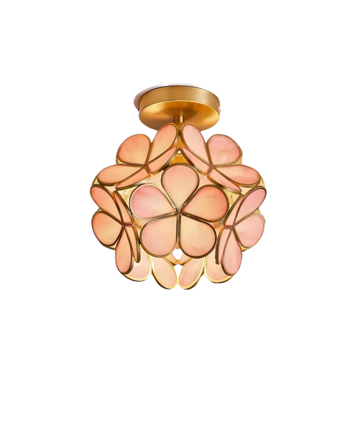Plafonnier floral en verre dépoli sculpté et métal doré — vue de profil (2)