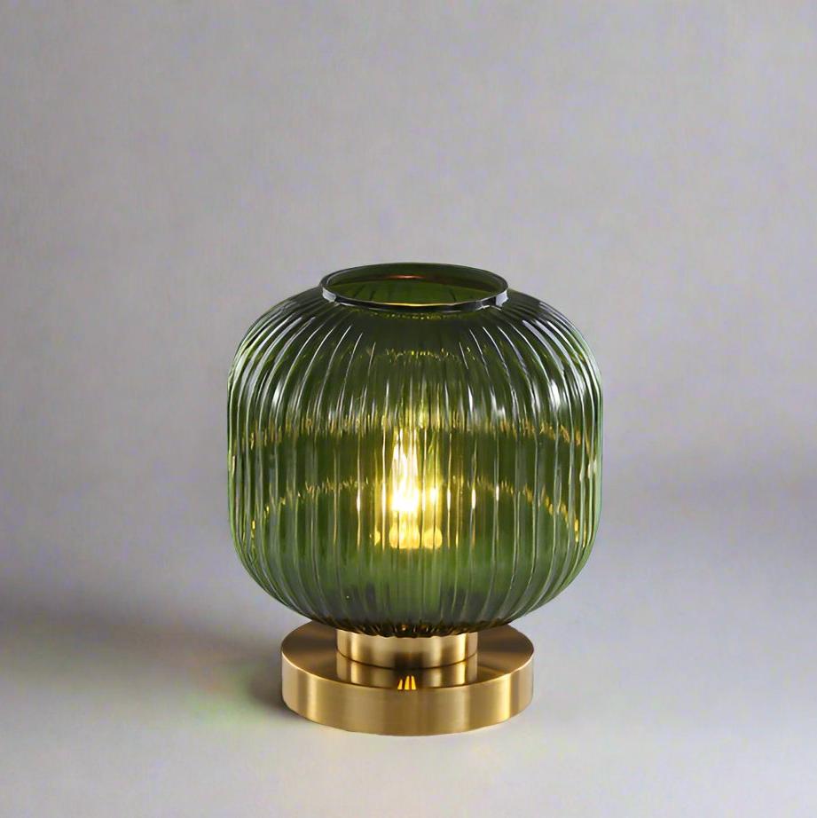 Lampe à poser en verre ambré et métal 13 ou 20 cm – AmberGlow — détail de la matière