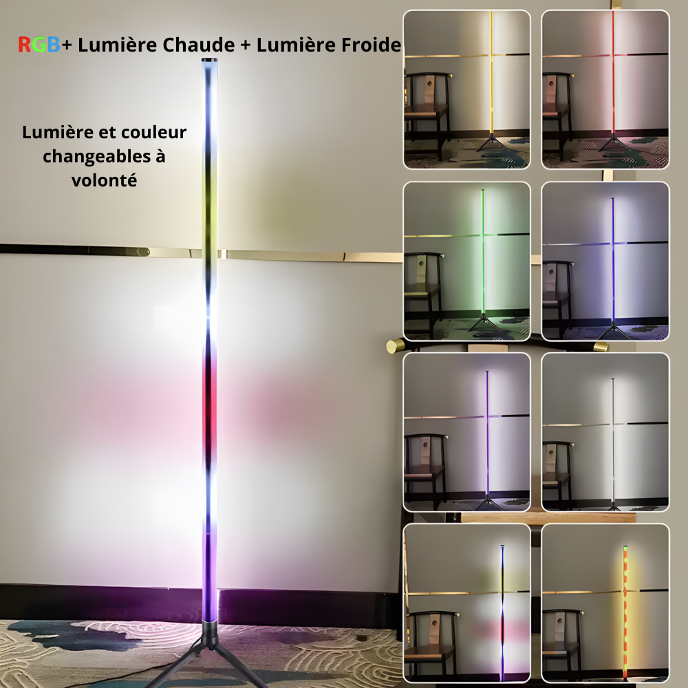 Lampadaire LED RGB d'angle télécommandé USB – Spectra — vue de trois quarts