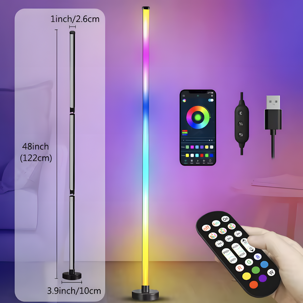Lampadaire LED RGB connecté d'angle en ABS 120 cm – Aurix — dimensions et cotes
