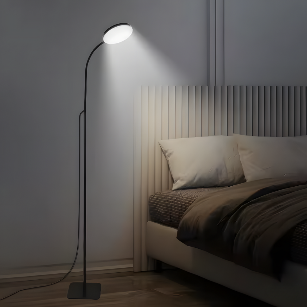 Lampadaire LED col de cygne métal Art Déco 150 cm – Oris — mise en situation dans la pièce