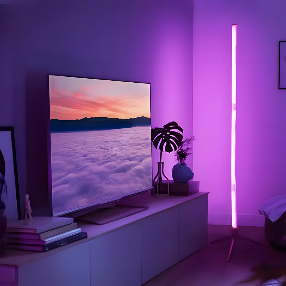 Lampadaire LED RGB d'angle télécommandé USB – Spectra — vue de face