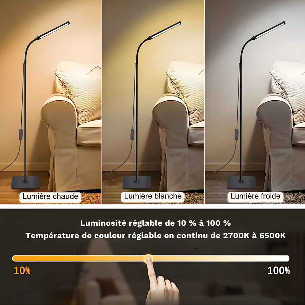Lampadaire LED col flexible réglable 70 à 140 cm – Neria — allumé en situation
