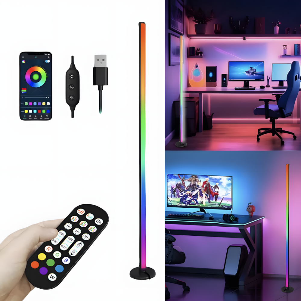 Lampadaire LED RGB connecté d'angle en ABS 120 cm – Aurix — détail du système de fixation