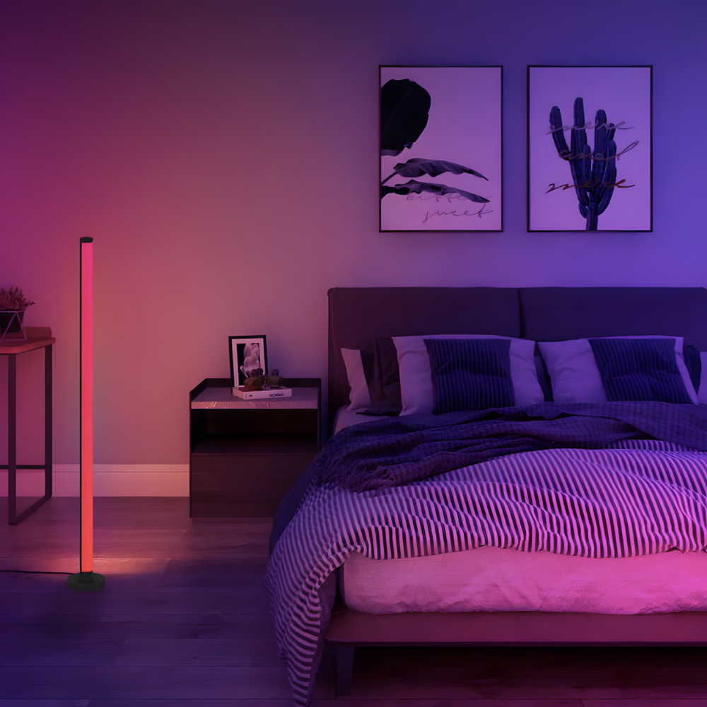 Lampadaire LED RGB connecté d'angle en ABS 120 cm – Aurix — vue de trois quarts