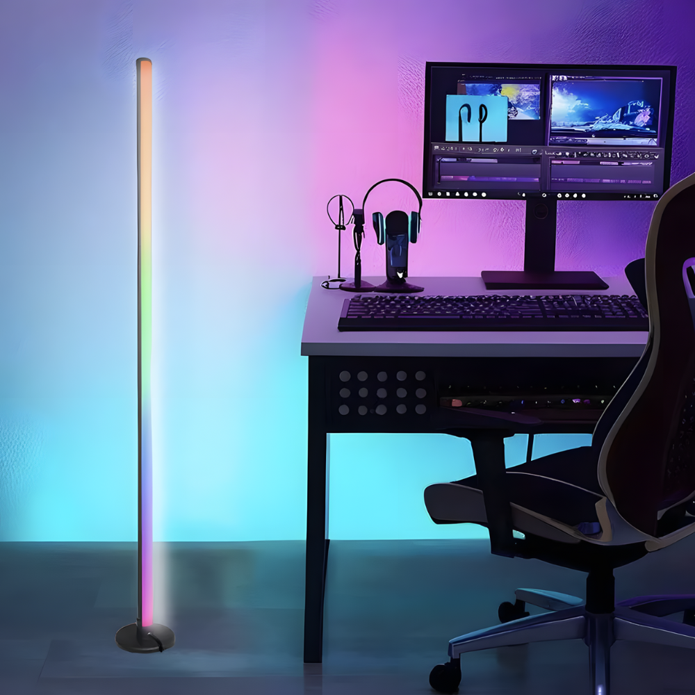 Lampadaire LED RGB connecté d'angle en ABS 120 cm – Aurix — vue de face