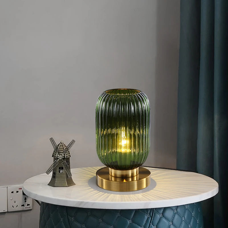 Lampe à poser en verre ambré et métal 13 ou 20 cm – AmberGlow