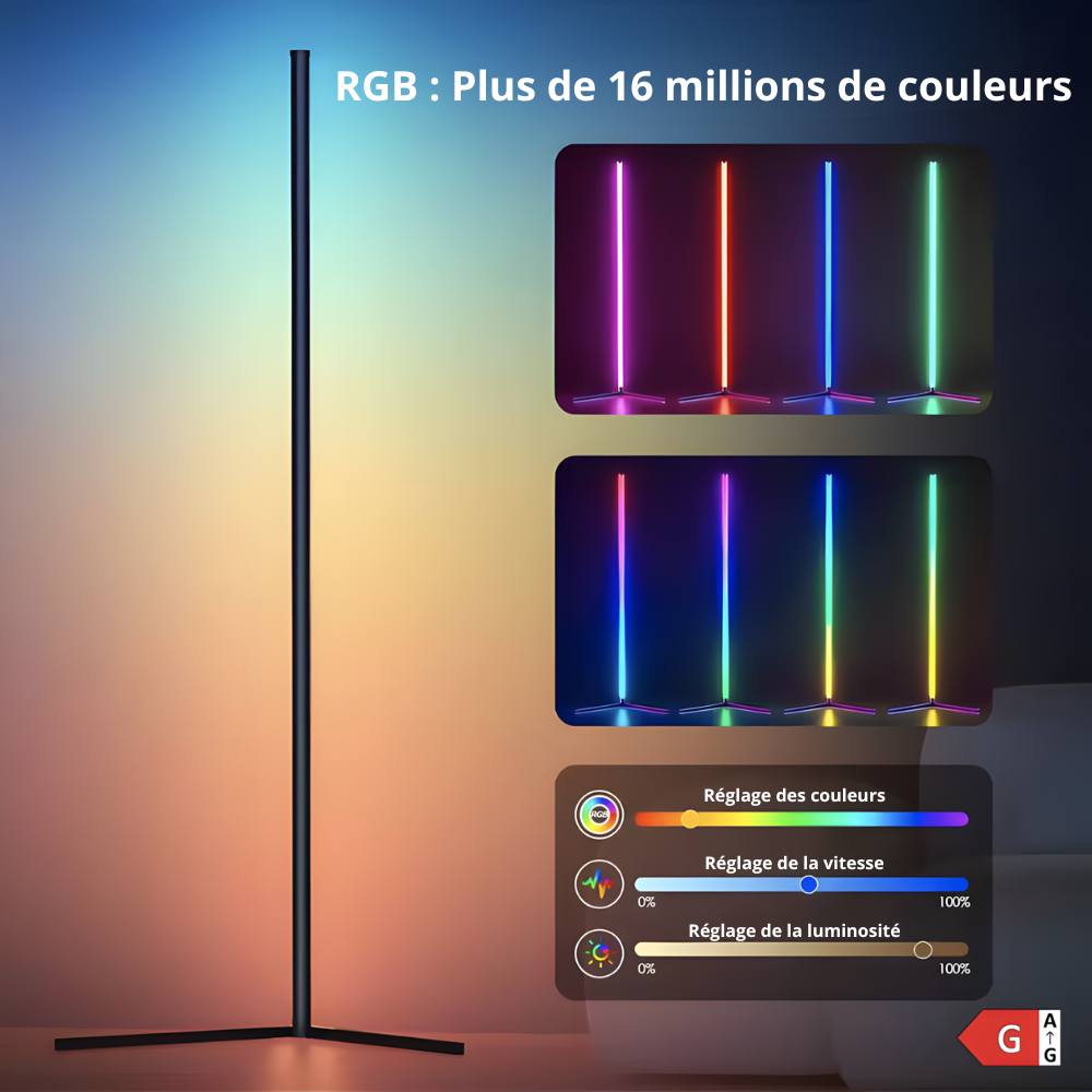 Lampadaire LED RGB d'angle aluminium 155 cm – Syrion — dimensions et cotes