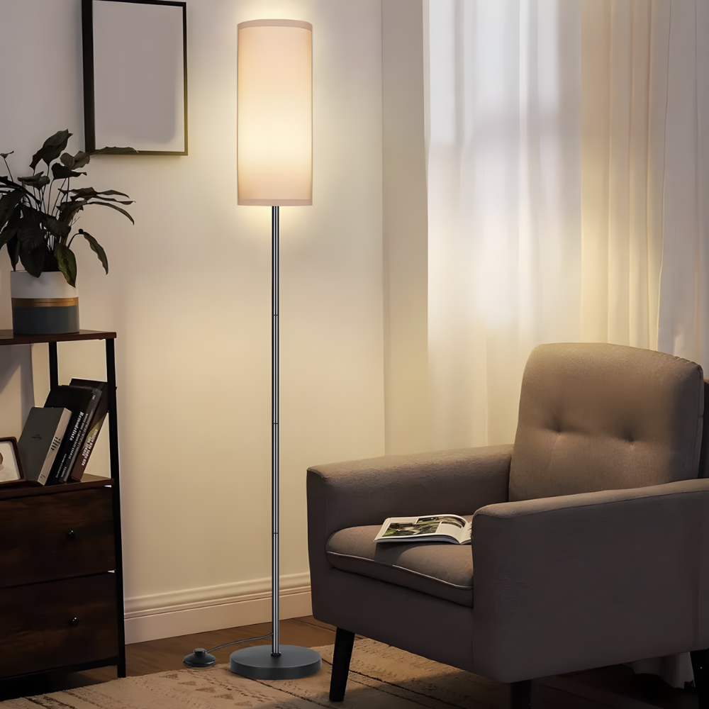 Lampadaire tissu effet lin interrupteur au pied 170 cm – Nérina