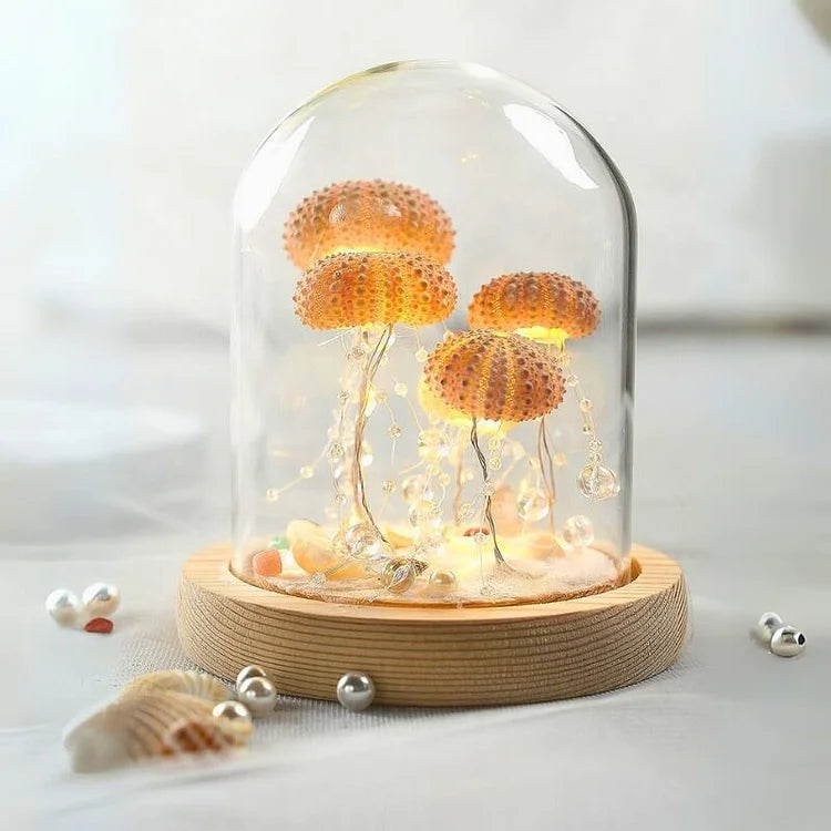 Lampe à poser DIY en coquille d'oursin, base dorée – LumiCraft — détail du système de fixation
