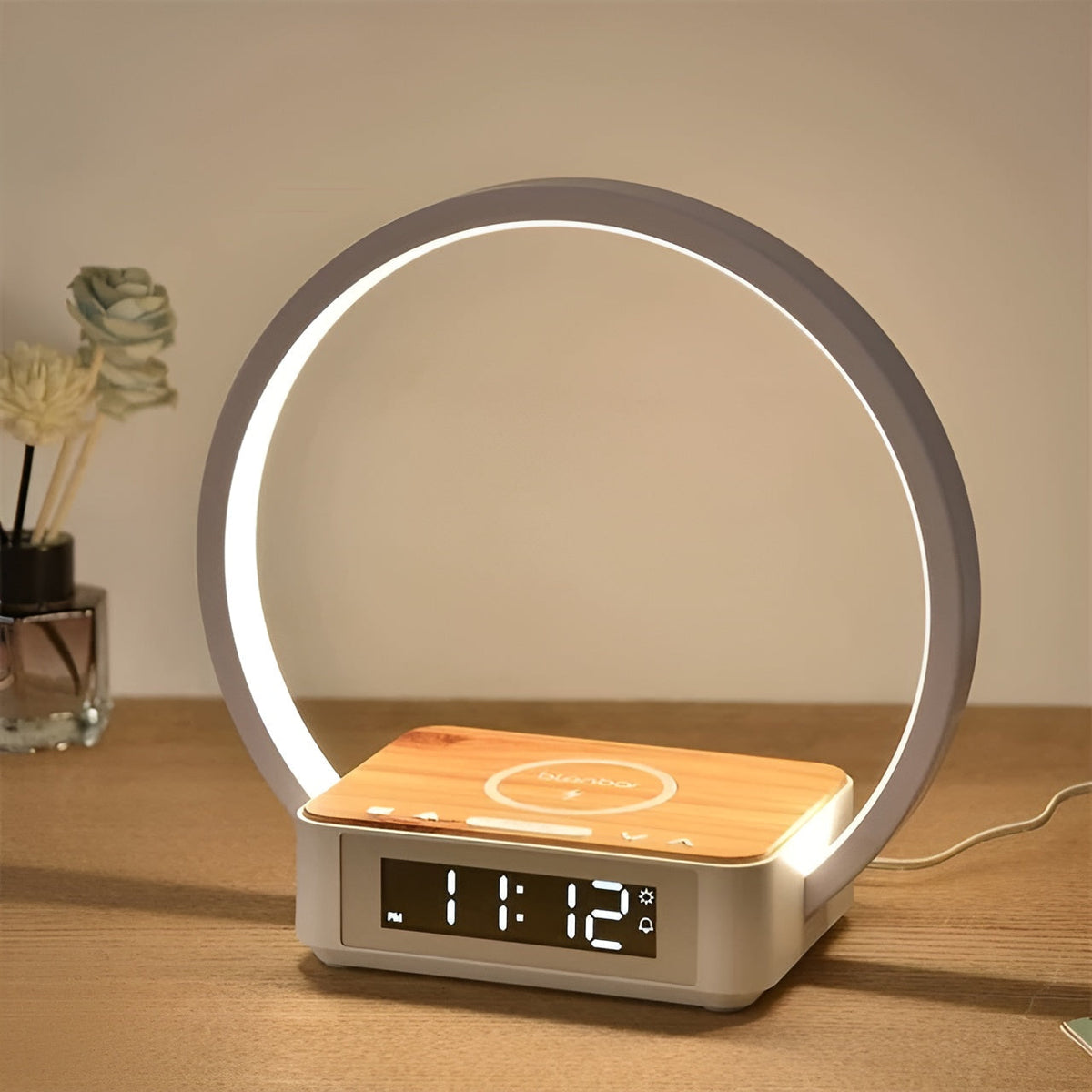 Lampe à poser LED avec charge sans fil et réveil – NovaGlow
