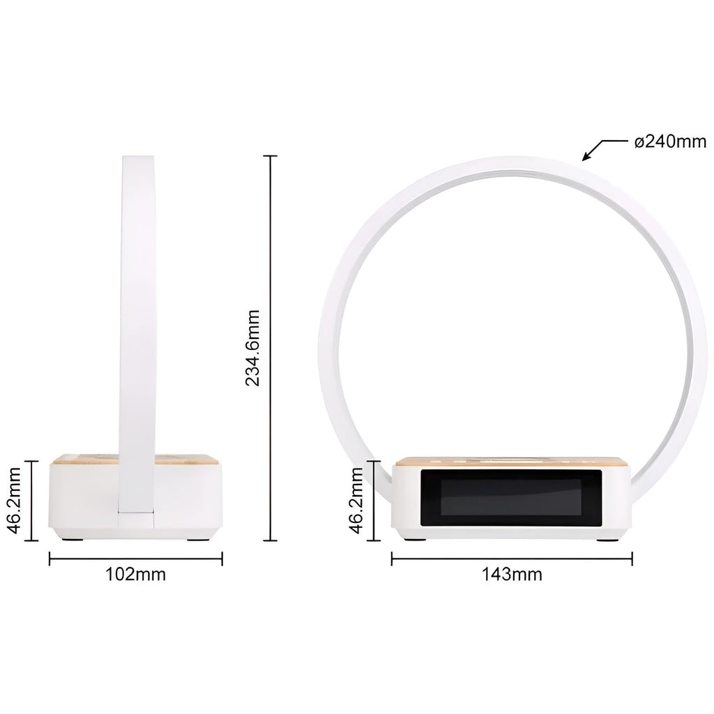 Lampe à poser LED avec charge sans fil et réveil – NovaGlow — vue de trois quarts