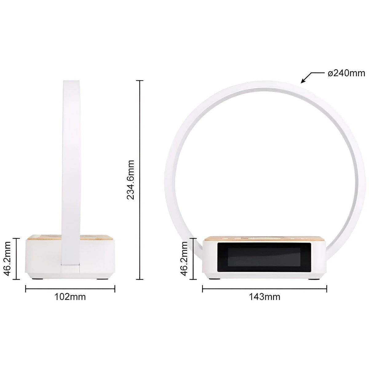 Lampe à poser LED avec charge sans fil et réveil – NovaGlow — vue de trois quarts