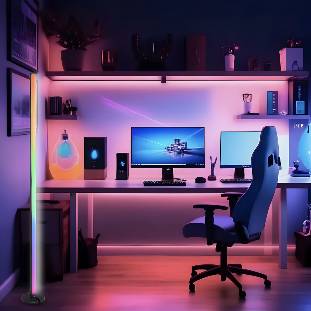 Lampadaire LED RGB connecté d'angle en ABS 120 cm – Aurix — vue de face (2)
