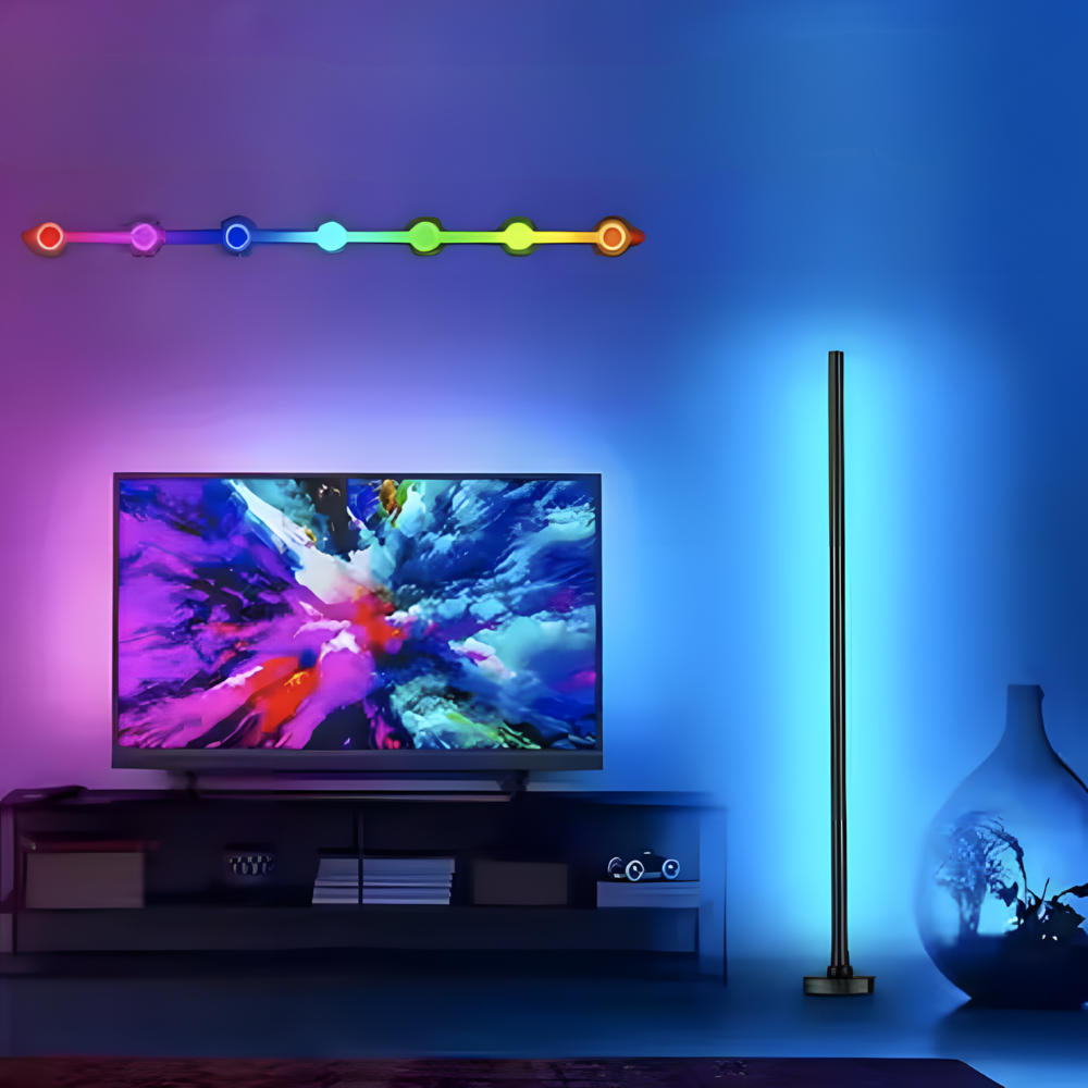 Lampadaire LED RGB connecté d'angle en ABS 120 cm – Aurix — vue de profil (2)