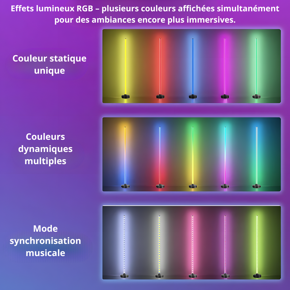 Lampadaire LED RGB connecté d'angle en ABS 120 cm – Aurix — vue de trois quarts (2)