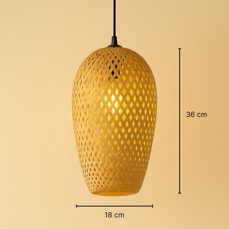 Suspension en bambou tressé forme goutte 36 cm – Éméa — détail du système de fixation