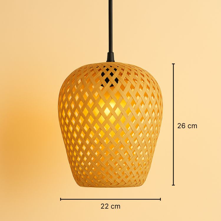Suspension en bambou tressé forme cocon 22 cm – Calya — mise en situation dans la pièce