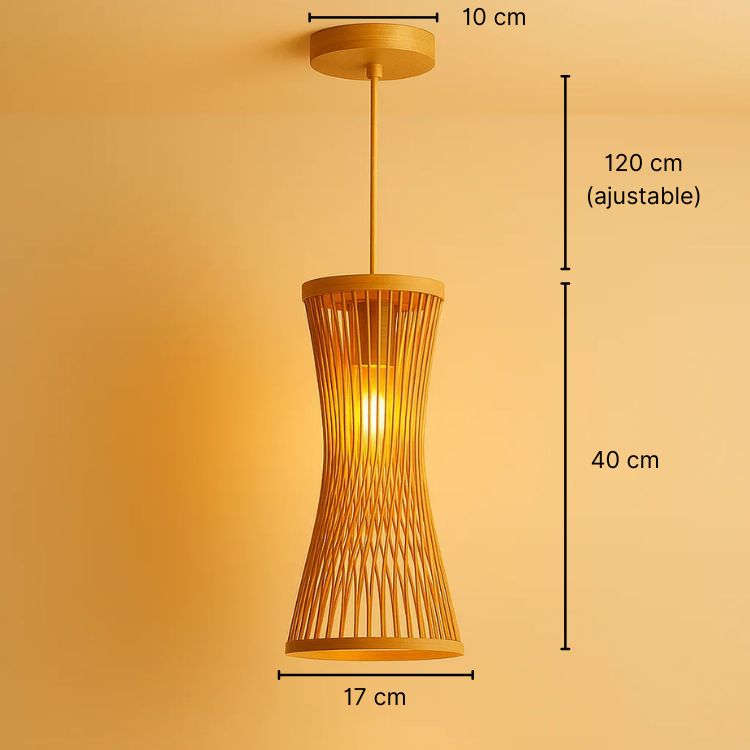 Suspension en bambou tressé forme sablier 40 cm – Élaria — détail du système de fixation