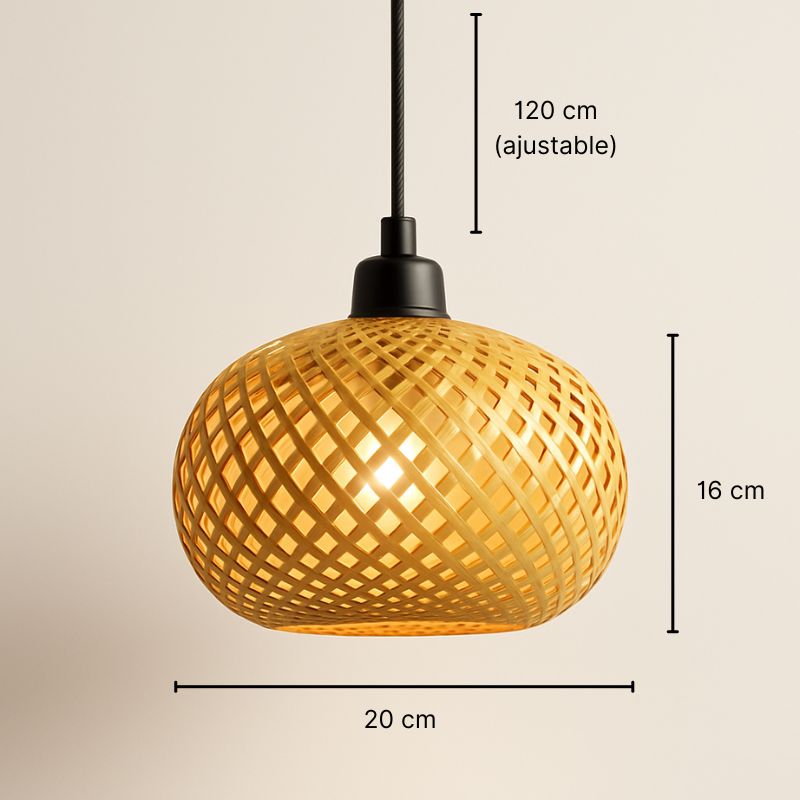 Suspension sphérique en bambou tressé Ø26 cm – Auraï — dimensions et cotes