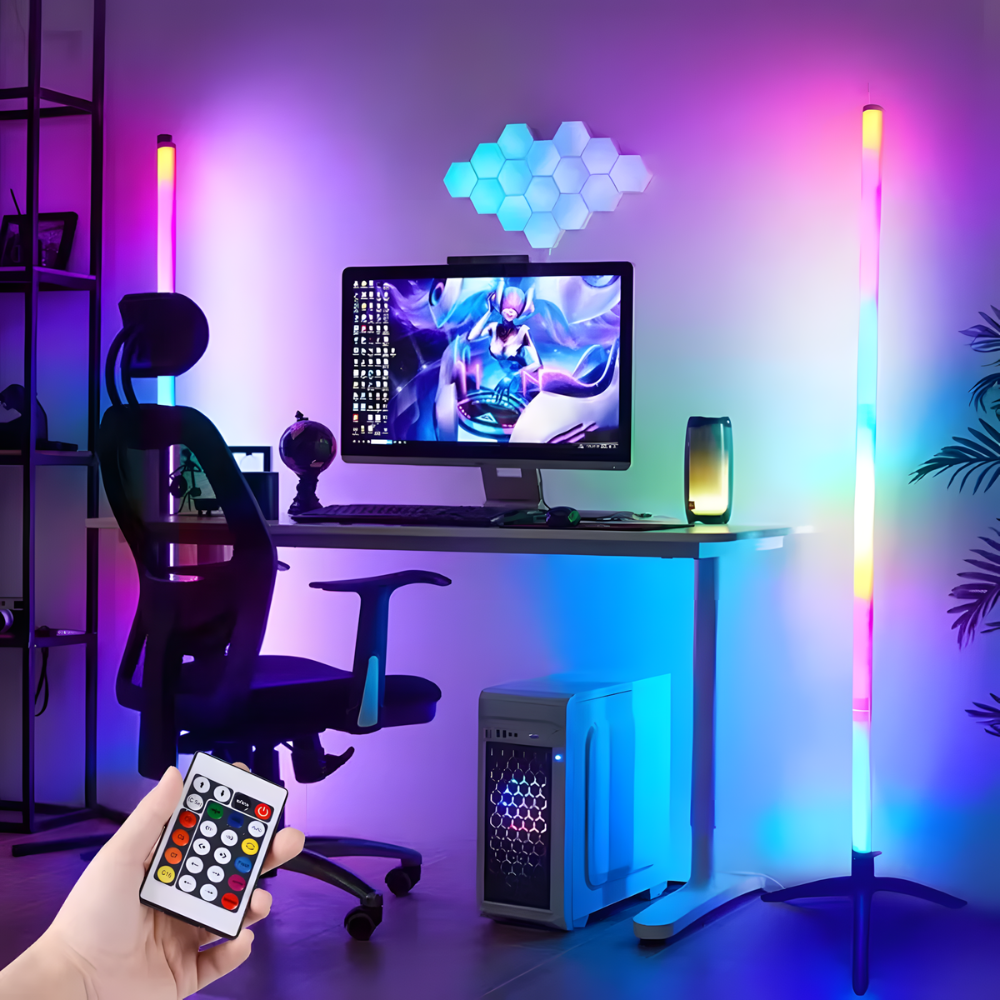 Lampadaire LED RGB d'angle télécommandé USB – Spectra — détail du système de fixation