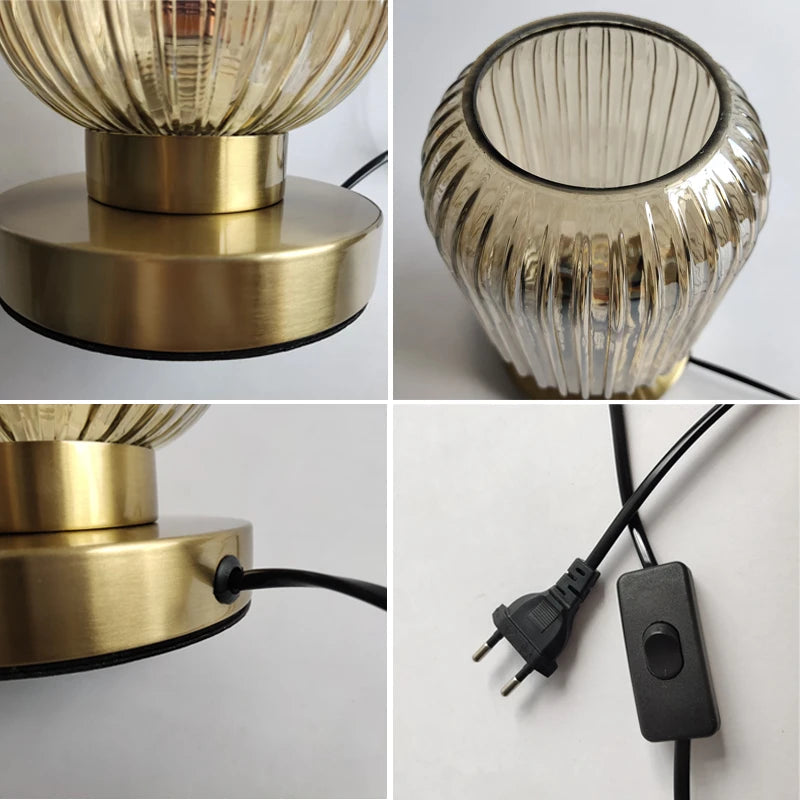 Lampe à poser en verre ambré et métal 13 ou 20 cm – AmberGlow — vue de trois quarts