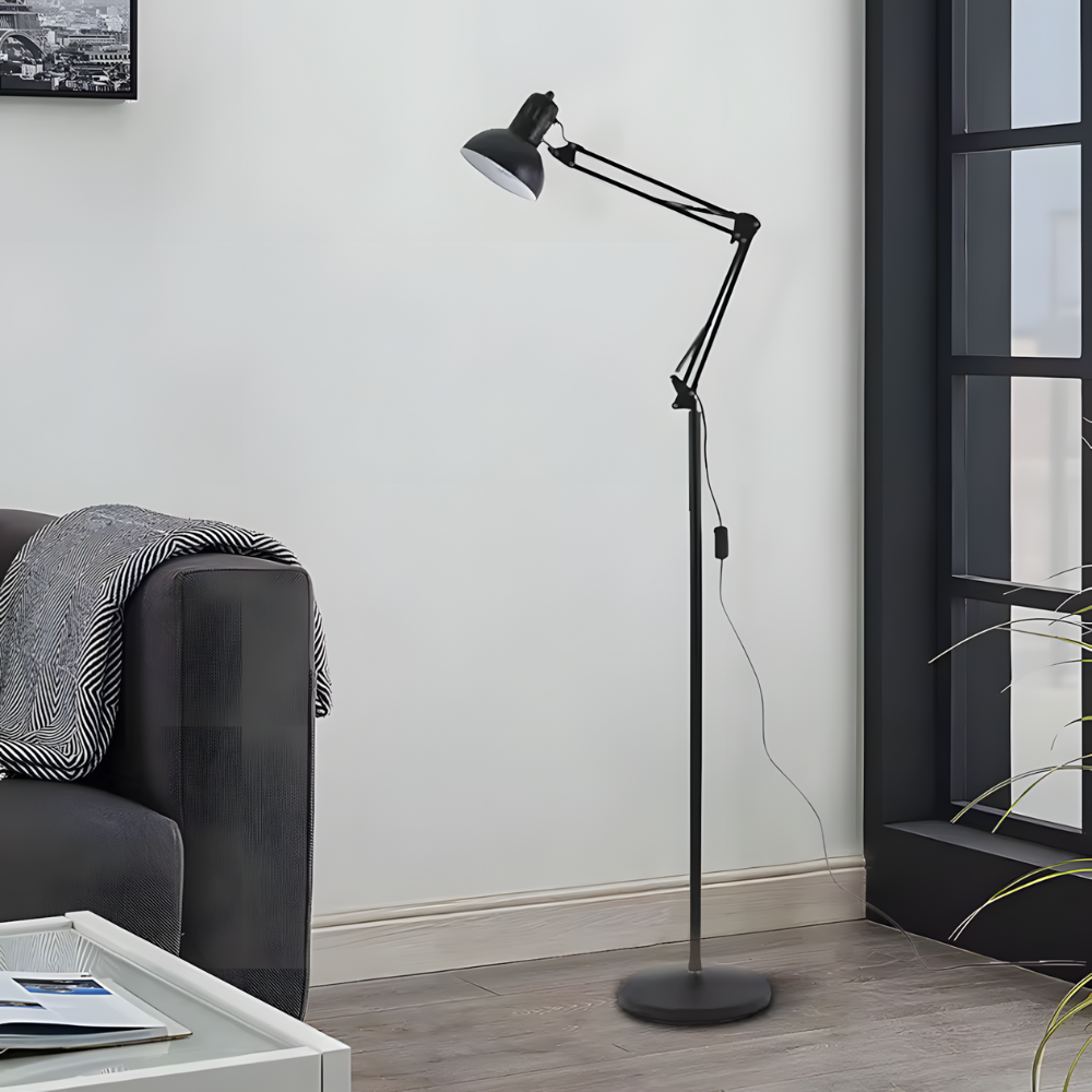 Lampadaire à bras articulé 360° en métal E27 – Arthel — vue de profil