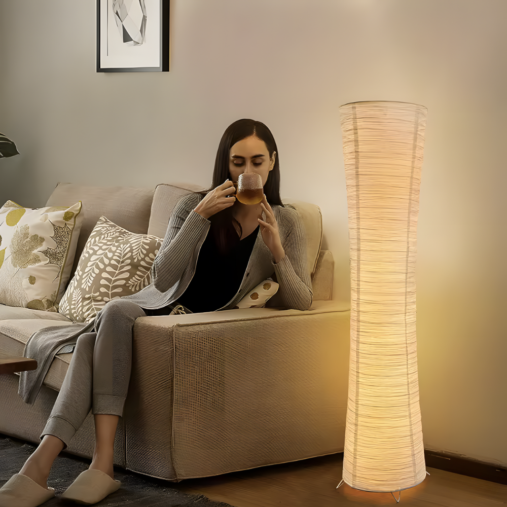 Lampadaire LED papier de riz dimmable 107 cm – Hinora — détail du système de fixation