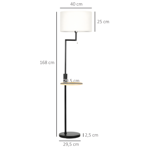 Lampadaire lin et bambou avec tablette et port USB – Kalyne — vue de dessous
