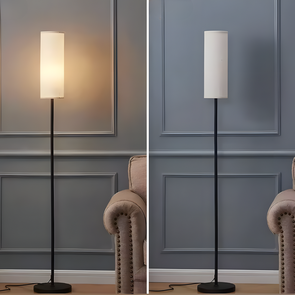 Lampadaire tissu effet lin interrupteur au pied 170 cm – Nérina — allumé en situation