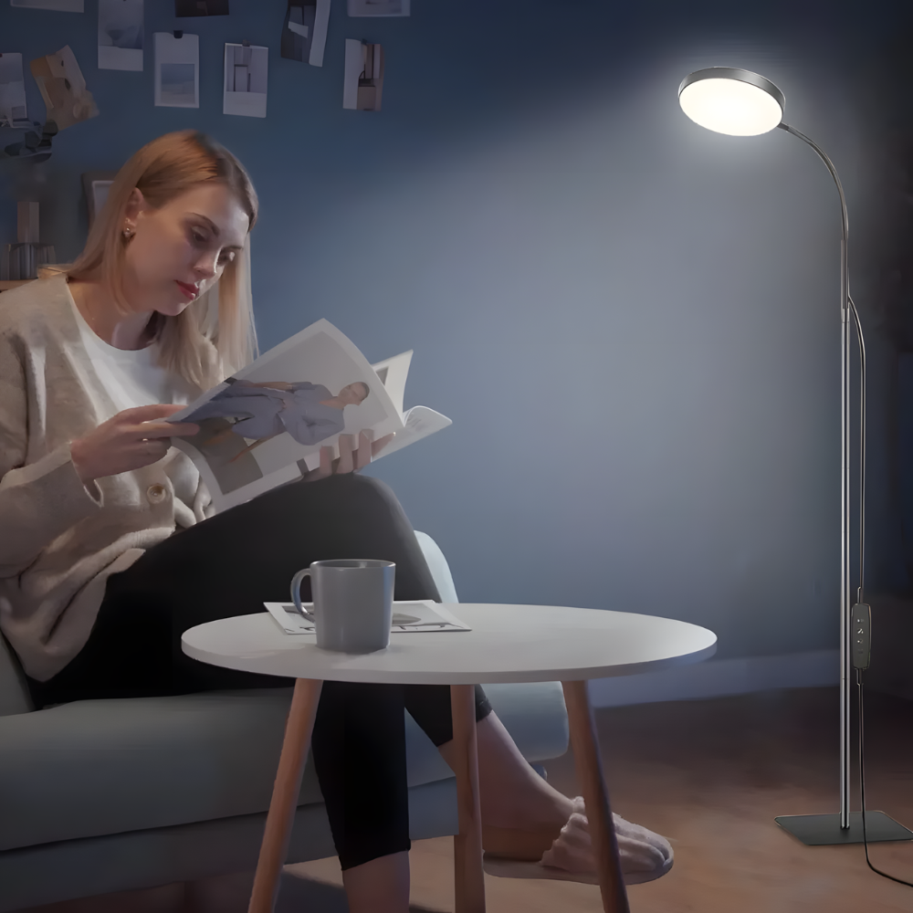 Lampadaire LED col de cygne métal Art Déco 150 cm – Oris — dimensions et cotes